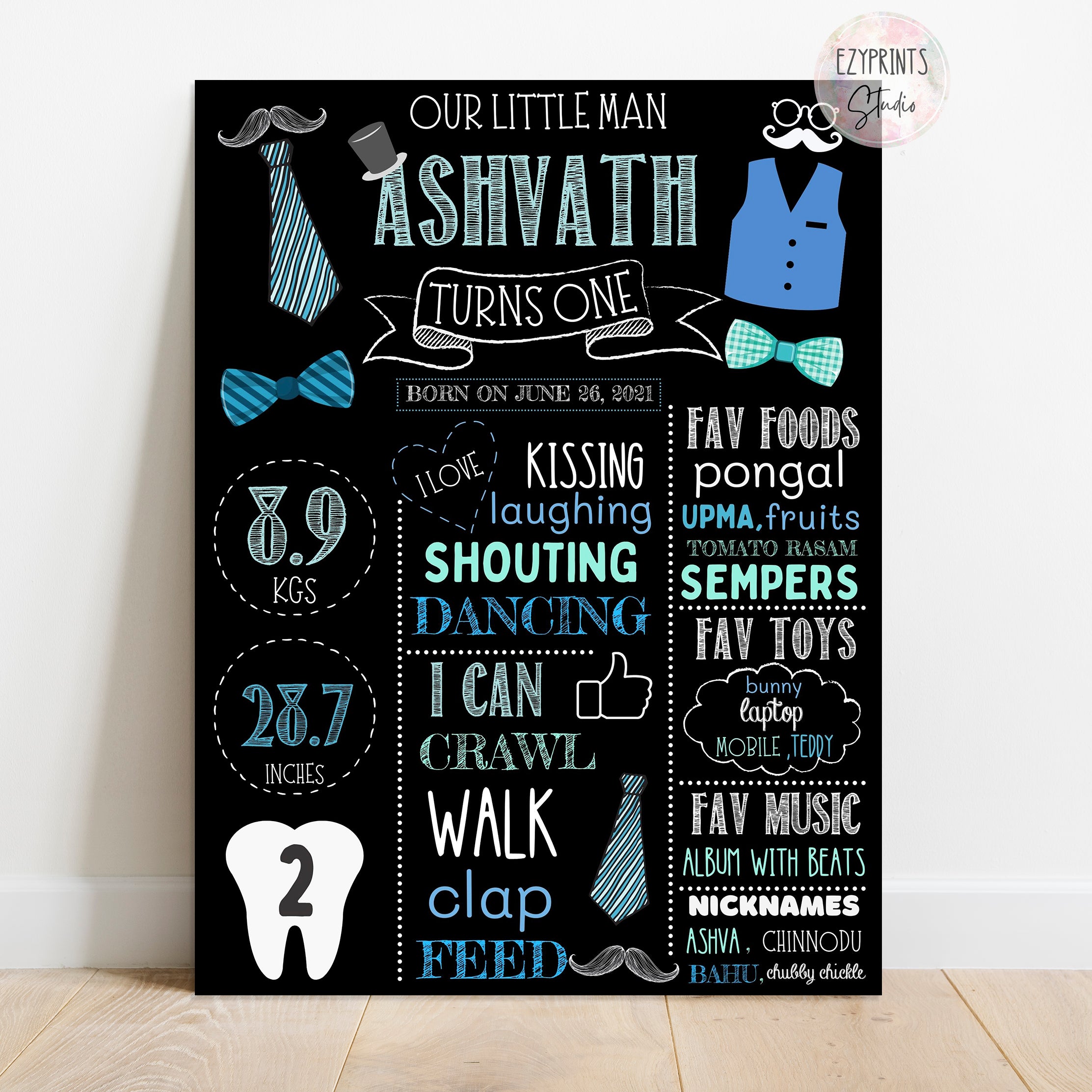 little man theme chalkboard poster