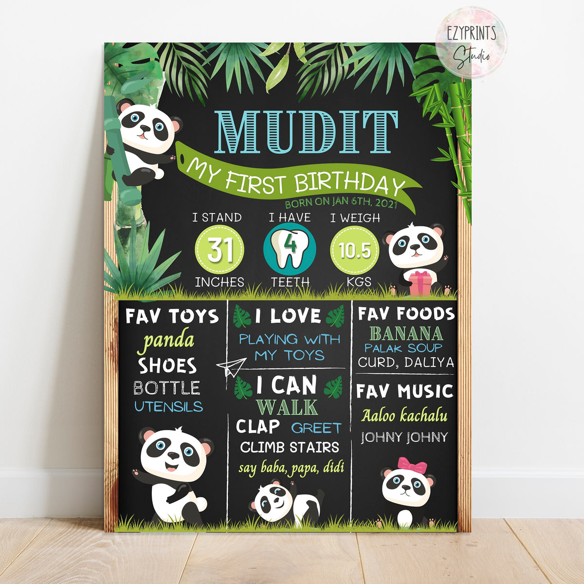 Panda Milestone Panda jungle theme Milestone Chalkboard Poster – Ezyprints Studio