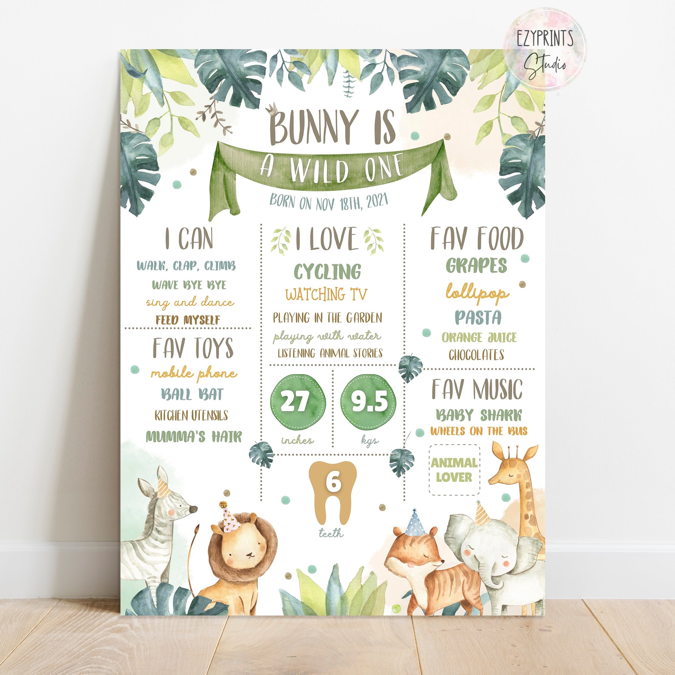Birthday Chalkboard Poster | Jungle Animals theme